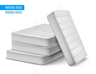 床垫堆栈与白色高品质的睡眠床垫与可编辑的文字插图堆现实的组成
