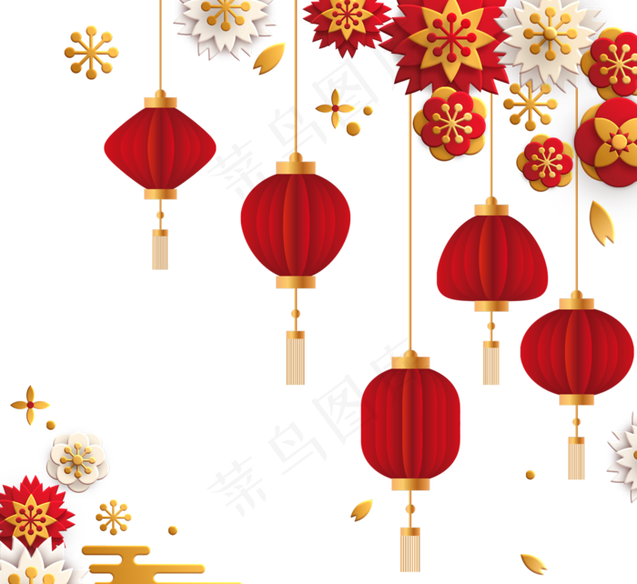 红梅花灯笼三维剪纸边框(2500X2500(DPI:300))psd模版下载
