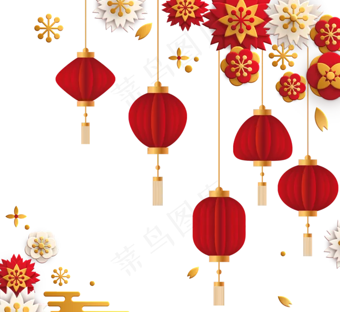 红梅花灯笼三维剪纸边框(2500X2500(DPI:300))psd模版下载
