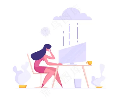 坐在显示器前拿着电话的女商人