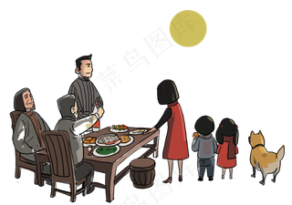 中秋吃团圆饭赏月