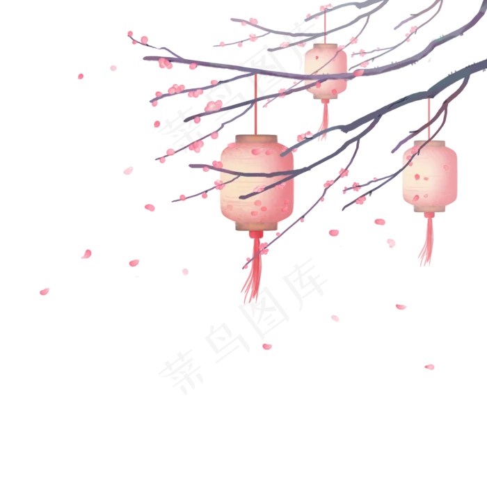 卡通手绘中国风灯笼梅花树(2000X2000(DPI:300))psd模版下载
