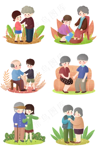 手绘重阳节关爱老人