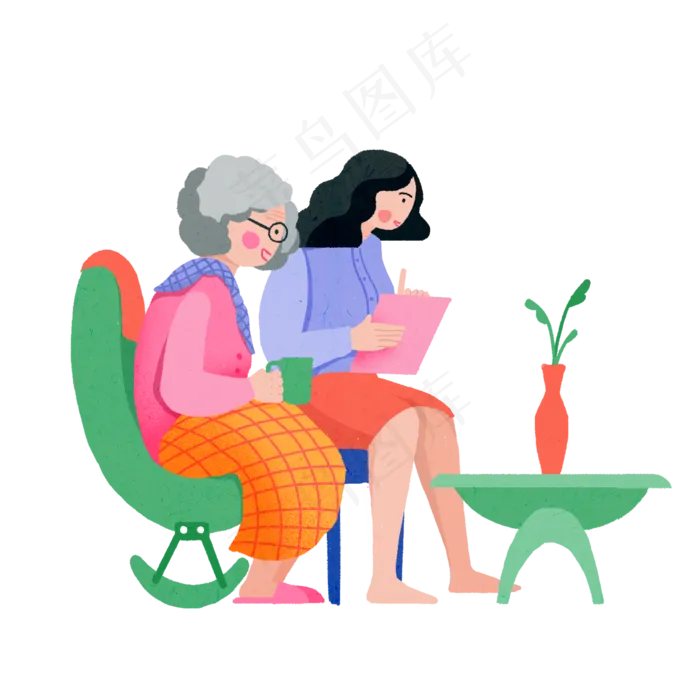 重阳节陪伴老人暖色系卡通手绘免(2000X2000(DPI:300))psd模版下载