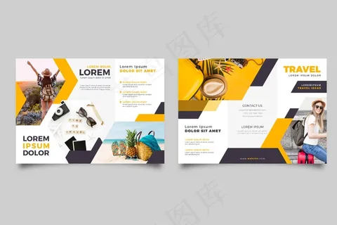抽象的三折页小册子模板，带有照片和正面和背面