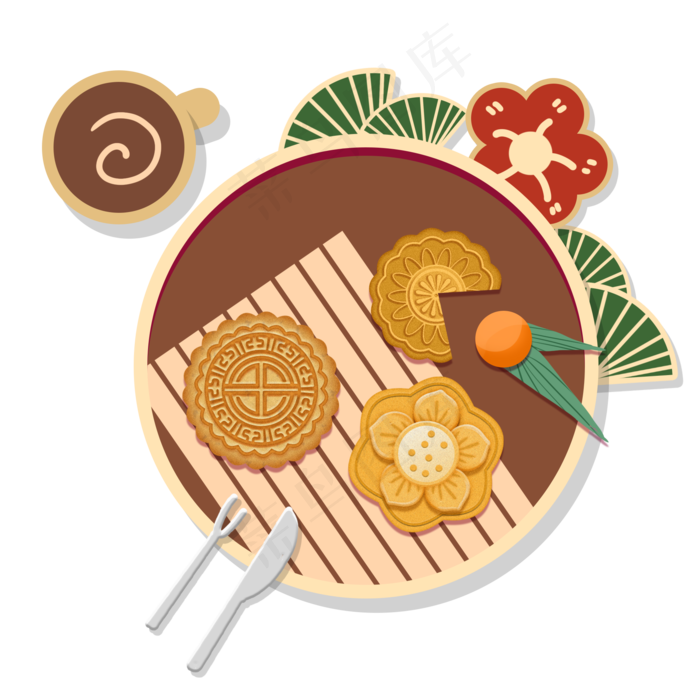 中秋节俯视不同口味月饼(2000X2000(DPI:300))psd模版下载