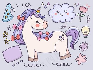 独角兽与搞笑元素插画