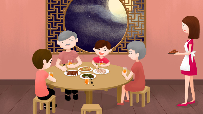 中秋节家人一起吃团圆饭中秋(2880X1620(DPI:300))psd模版下载