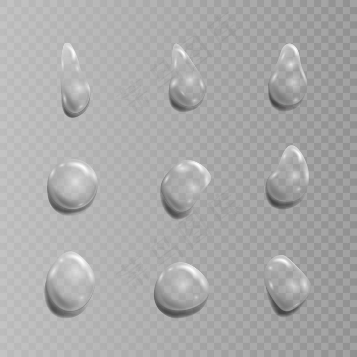 透明的水滴。透明背景插图
