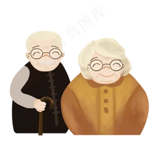 手绘慈祥老头老太人物设计可商用