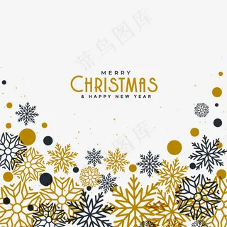 圣诞快乐白色背景，金色和黑色雪花