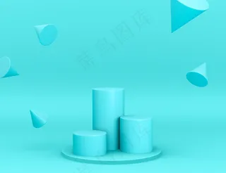 三维几何青色平台产品放置与圆锥悬浮和可编辑的颜色