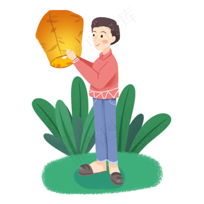 中秋节男孩放孔明灯素材
