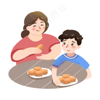 中秋节妈妈孩子吃月饼PNG