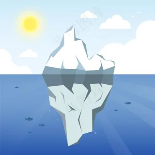 带太阳和云的冰山插图 带太阳和云的冰山插图