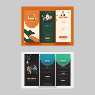 桌面预订和音乐手机app移动应用程序ui屏幕