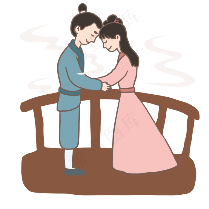 牛郎织女相会七夕情人节手绘免抠(2000X2000(DPI:300))psd模版下载