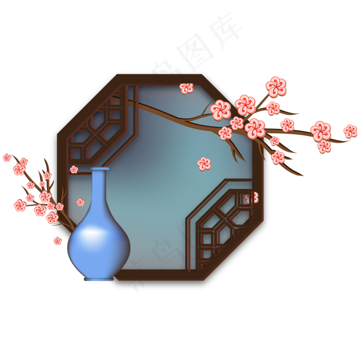 中国风花瓶梅花窗户