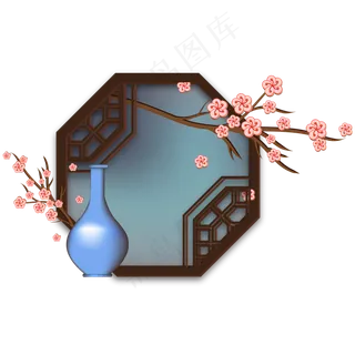 中国风花瓶梅花窗户 中国风花瓶梅花窗户