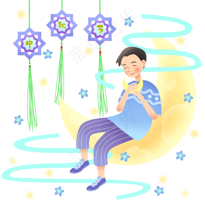 中秋节赏月男孩(3000X3000(DPI:300))psd模版下载