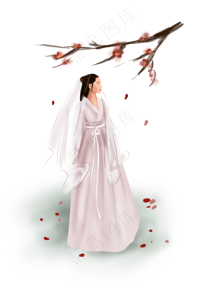 古代人物古人少女与梅花