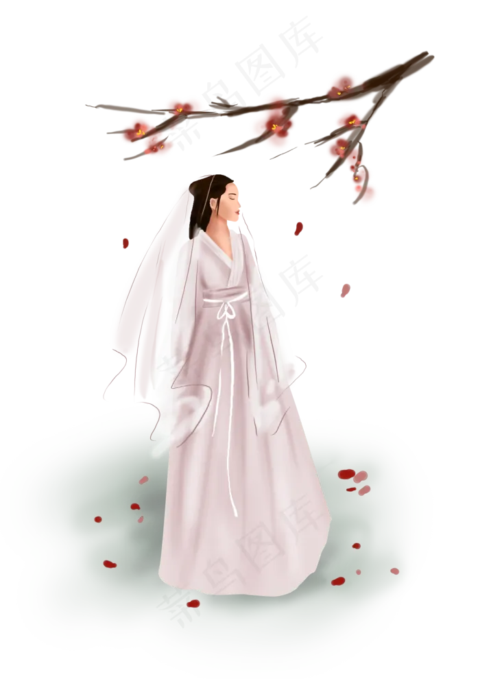 古代人物古人少女与梅花(3508X4961(DPI:300))psd模版下载