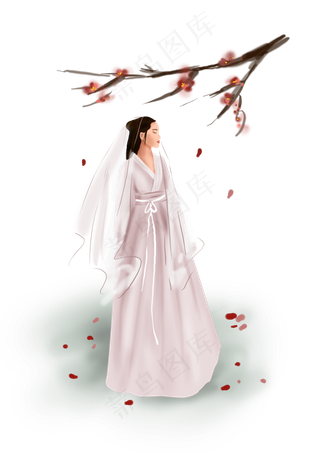 古代人物古人少女与梅花