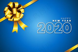 现实的2020年新年背景与金色礼物蝴蝶结