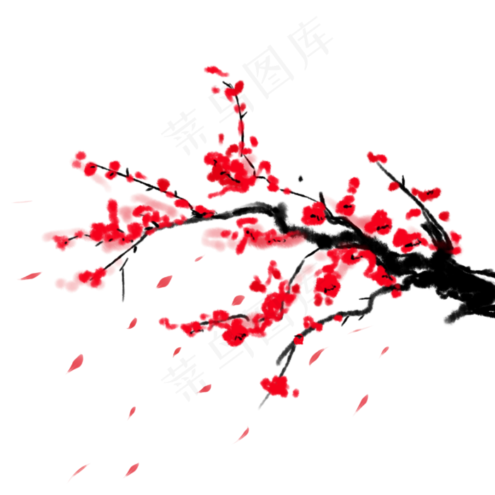 水墨花卉梅花(3000X3000(DPI:300))psd模版下载