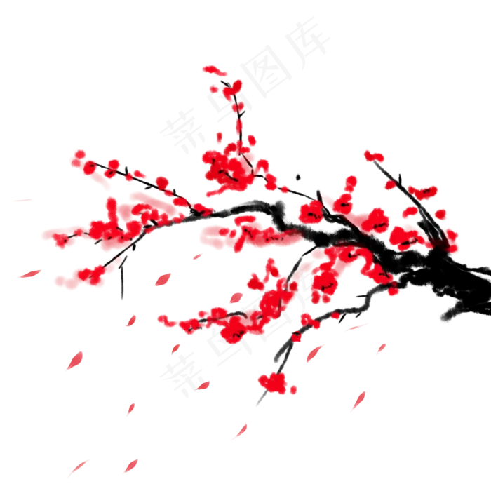 水墨花卉梅花(3000X3000(DPI:300))psd模版下载