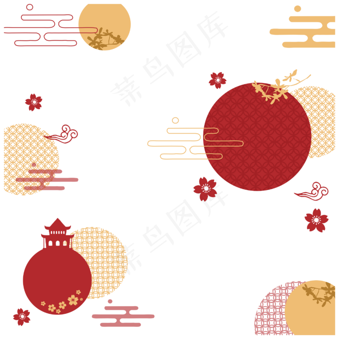 中秋底纹红色金色古风(3000X3000(DPI:300))psd模版下载