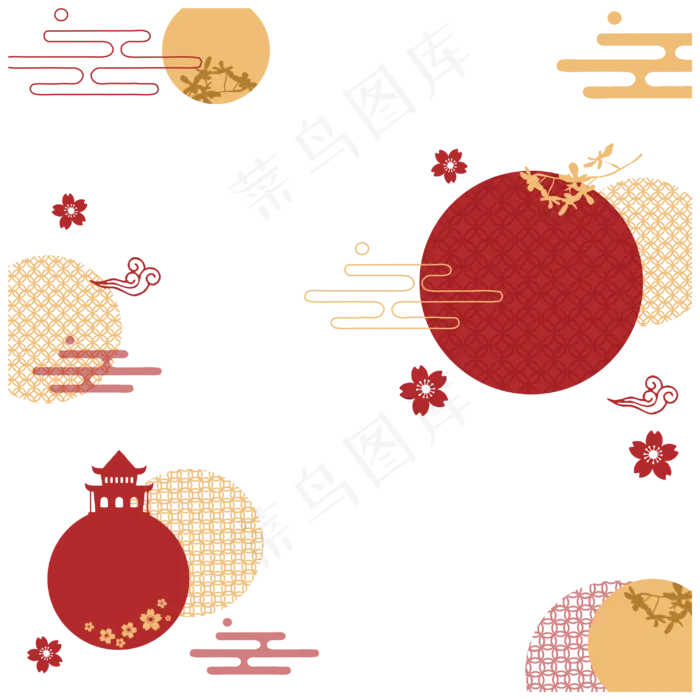 中秋底纹红色金色古风(3000X3000(DPI:300))psd模版下载