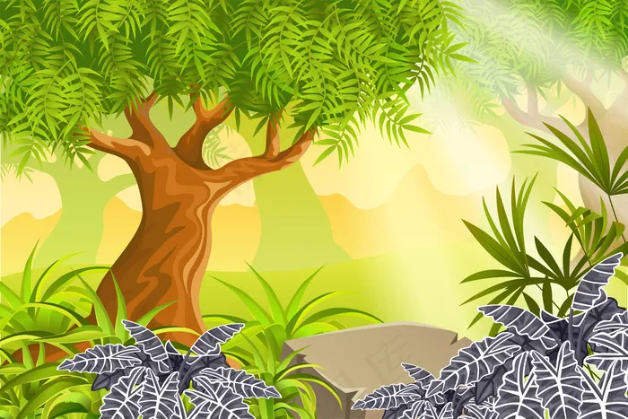 热带植物的游戏景观eps,ai矢量模版下载