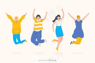 女人和男人跳跃和快乐