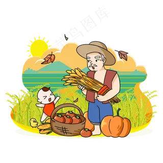 农民伯伯大丰收卡通场景