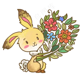 秋天动物兔子和花素材