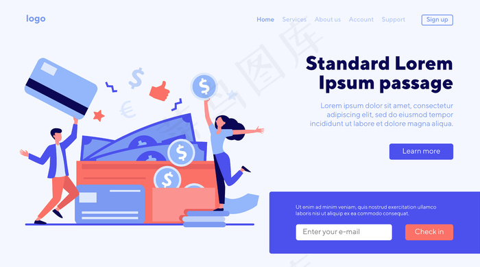 快乐的小男人和女人，钱包大开着