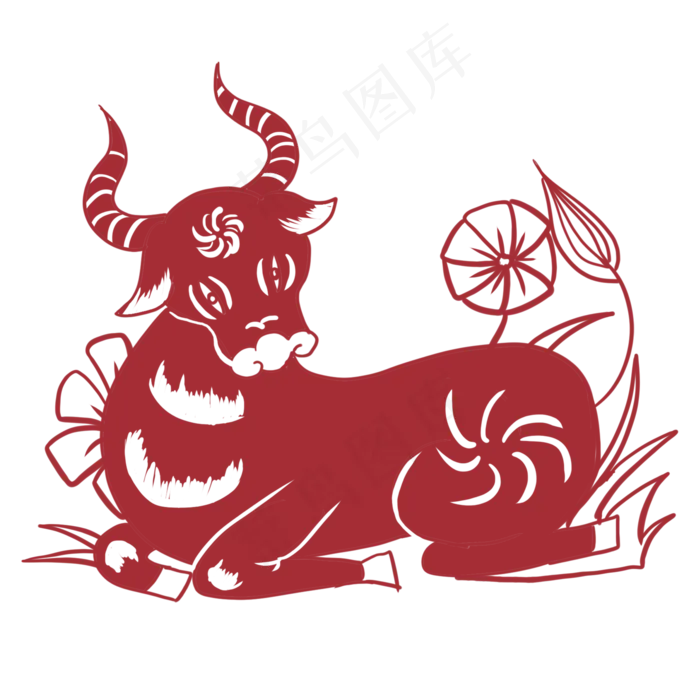 牛年剪纸形象(2000X2000(DPI:300))psd模版下载