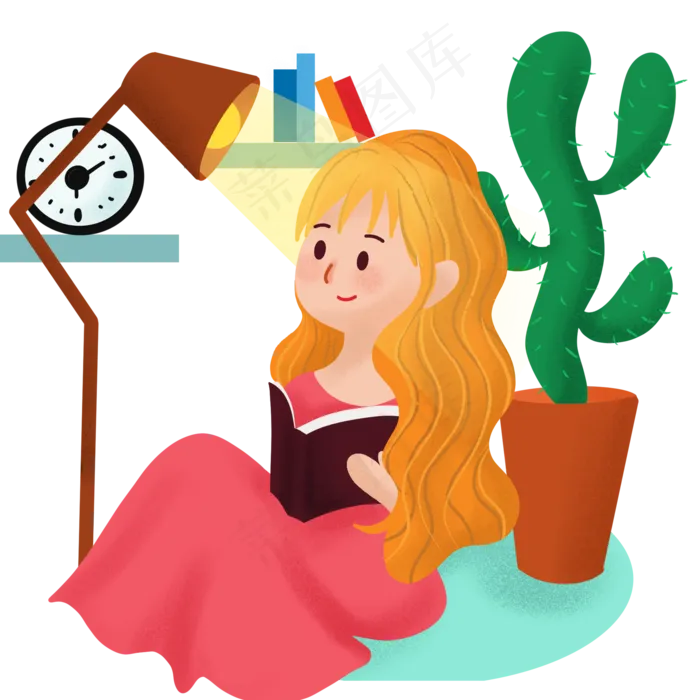 教师节读书灯下读书女孩PNG免抠(2000X2000(DPI:300))psd模版下载
