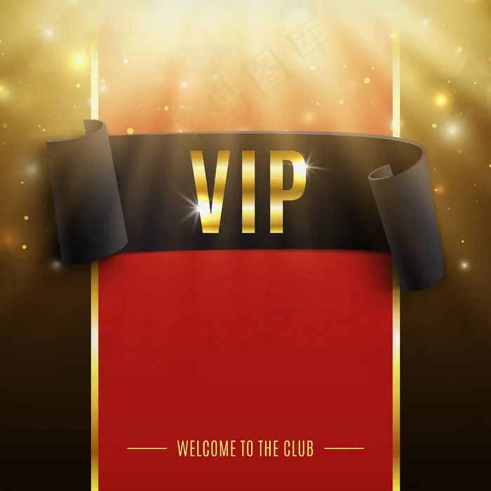 Vip背景与现实的黑色弯曲丝带，光线，粒子和恒星。eps,ai矢量模版下载