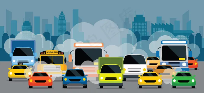 交通堵塞污染道路上的车辆eps,ai矢量模版下载