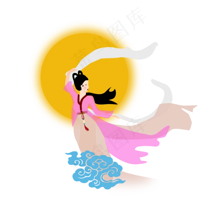 嫦娥奔月黄色手绘节日元素(2000X2000(DPI:200))psd模版下载