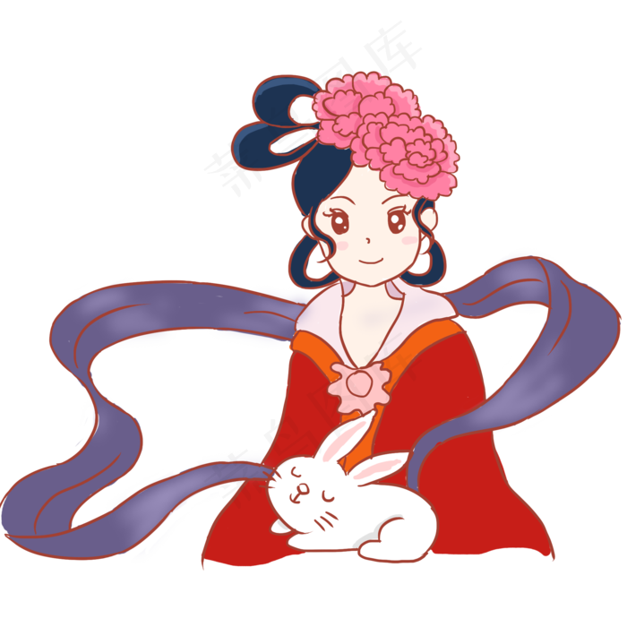 中秋节嫦娥兔子手绘卡通免抠元素(2000X2000(DPI:300))psd模版下载