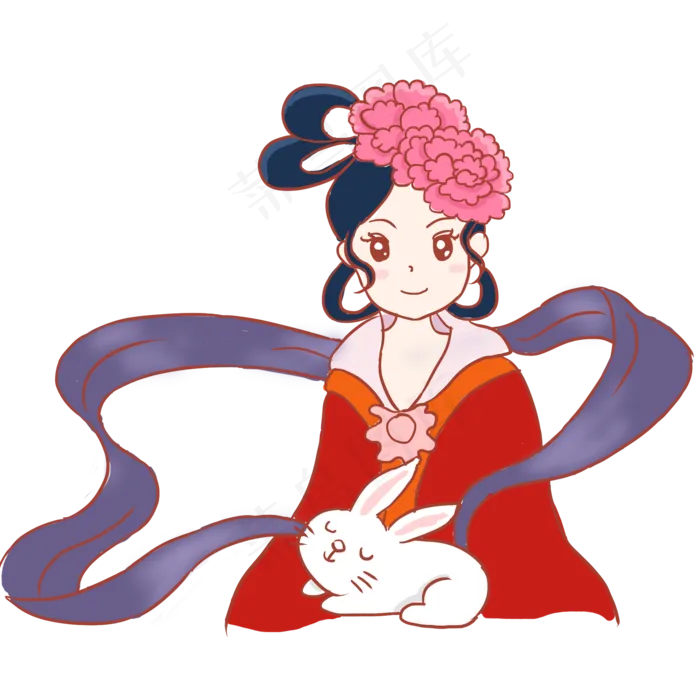 中秋节嫦娥兔子手绘卡通免抠元素(2000X2000(DPI:300))psd模版下载