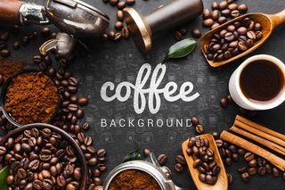 咖啡背景，咖啡杯和咖啡杯