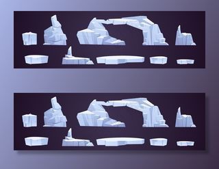 卡通浮冰，冰冻的冰山碎片，不同形状的冰川