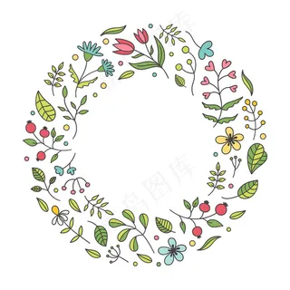 可爱美丽的春花白色背景上的圆形框架