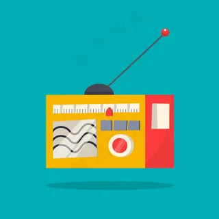 带有复古声音的老式黄色收音机。带天线的老式媒体。插图