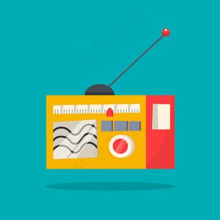 带有复古声音的老式黄色收音机。带天线的老式媒体。插图