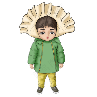立冬浅绿色羽绒服饺子娃娃